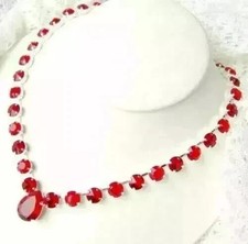 12Ct Pear Cut Lab Created Red Ruby Women's Tennis Necklace 14K White Gold Finish