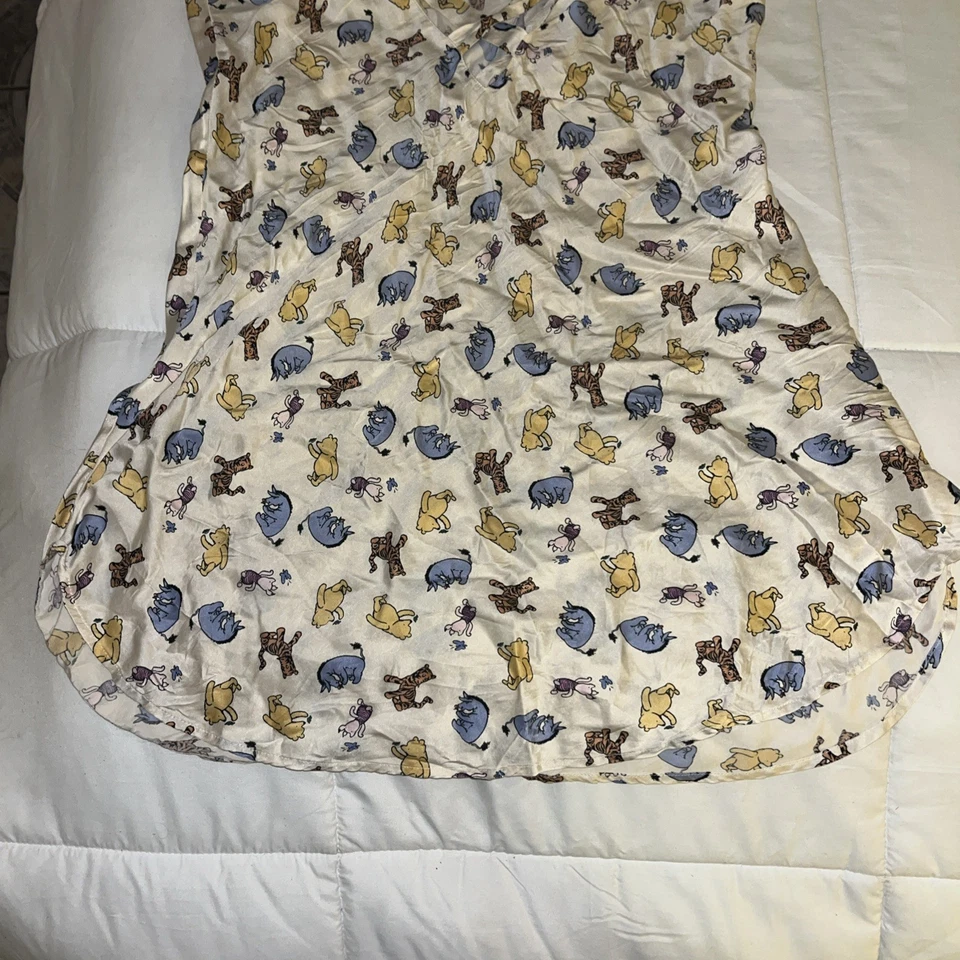 Mini Vestido Sin Mangas Vintage Años 90 Mickey Inc Disney 100% Seda Talla L Winnie The Pooh Foto 2 de 4