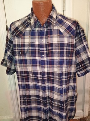 Ely Cattleman Men's 2XL Gray Plaid Pearl Snaps Short Sleeve Button Down.