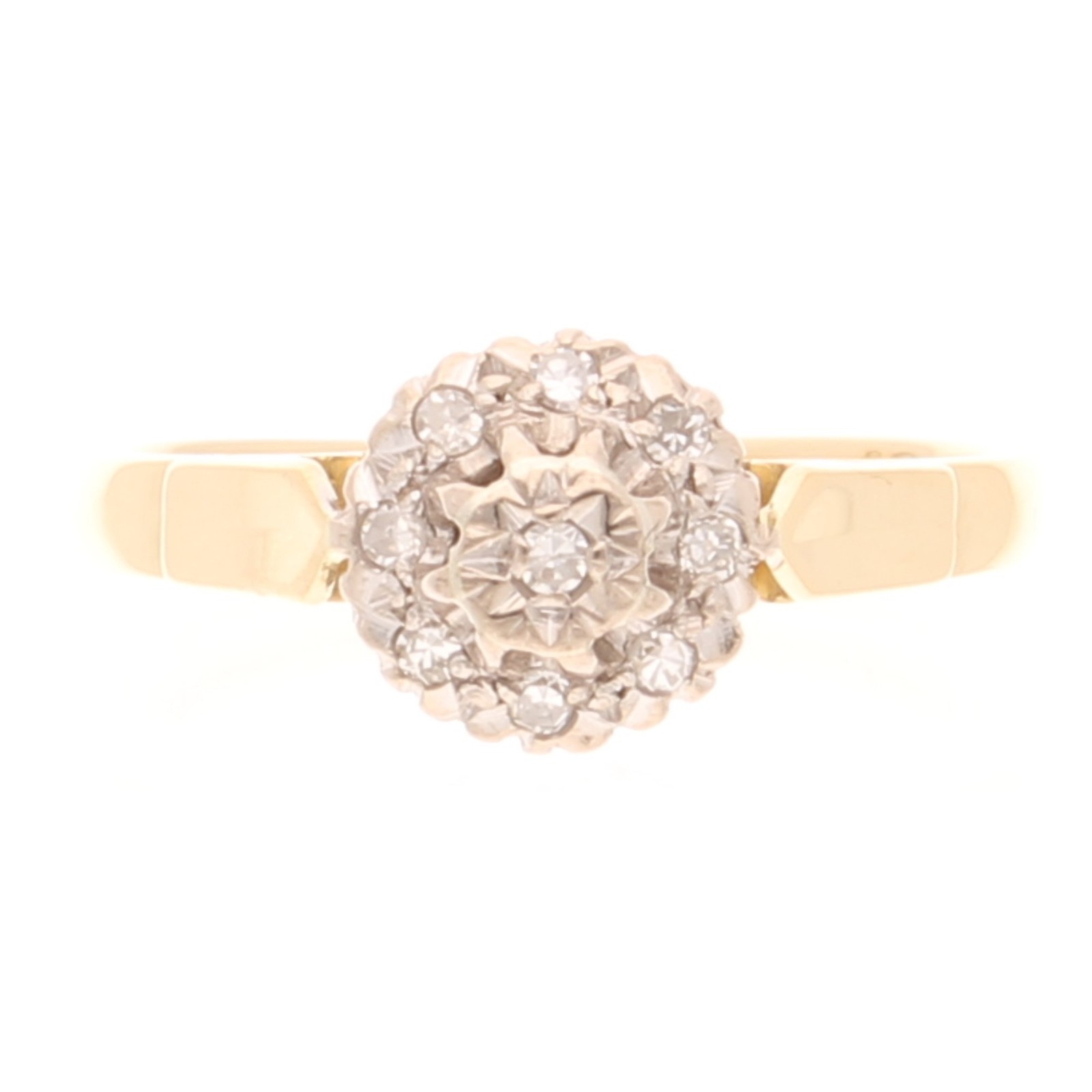 Vintage 18Carat Yellow Gold & Platinum 0.10ct Diamond Cluster Ring (Size L 1/2)