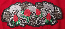 Skull Rose Patch Large 12" Embroidered Biker Gothic Iron Cross Style Glue Marks