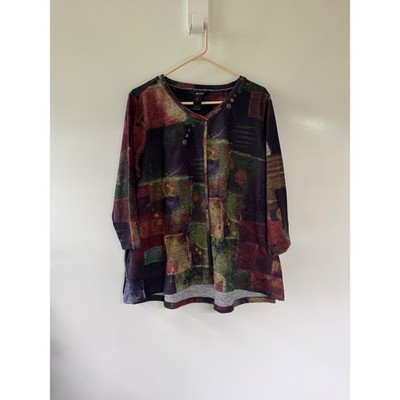 Ali Miles PXL Tunic Top Multi Color Abstract Art To Wear Bohemian Knit Petite XL