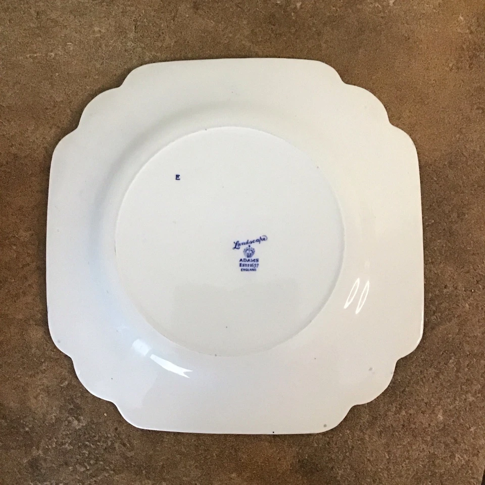 Antique Adams ‘Landscape’ Pattern Square Dinner Plate In Blue, 24cm - Image 4 of 4