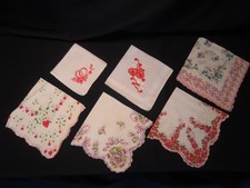 lot of 6 Vintage Antique LADIES HANDKERCHIEFS HANKIES Valentine Hearts Flowers