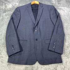 Jos A Bank Mens Blazer 42R Sport Coat Blue Plaid Windowpane 100 Wool Slim Fit