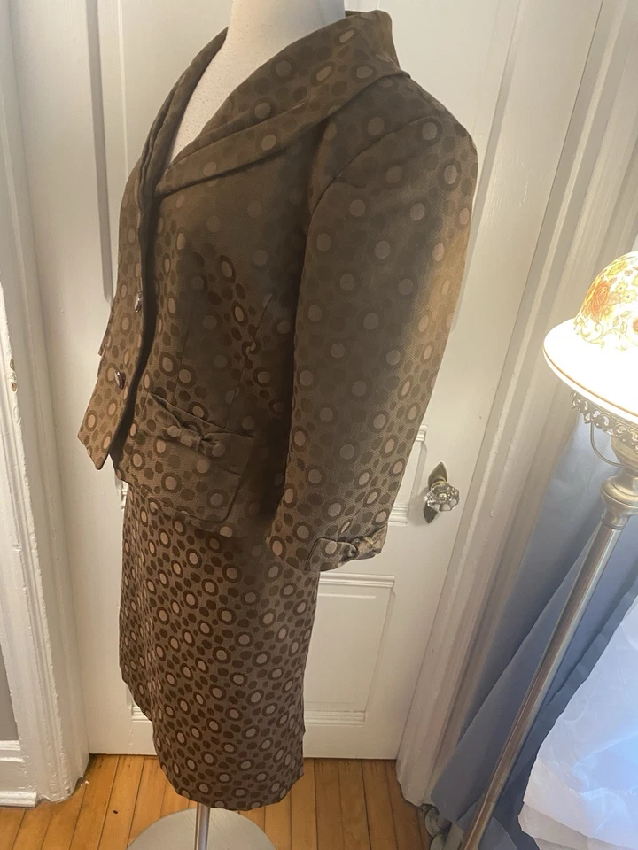 TRAJE FALDA LIS CLAIBORNE ESTILO RETRO MARRÓN CON LUNARES-TALLA 12P-MEZCLA DE ALGODÓN!! Foto 4 de 4