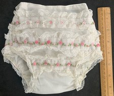 Vintage Handi Panti by Alexis Pink Rosebuds  Lace Baby Diaper Cover or for Doll