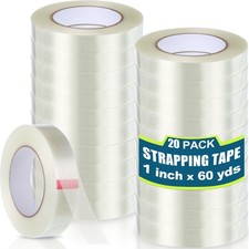 Treela 20 Rolls 1 Inch x 60 Yards Filament Strapping Tape 5.5 Mil Transparent Re