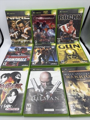 Microsoft XBOX Games Lot of 9 Gun Narc Hitman Mechassault Rocky + more