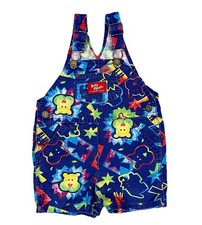 90s Baby B Gosh OshKosh Shortalls 24M Neon Abstract Bear Giraffe Dinosaur Print