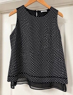 Calvin Klein Women s Black White Polka Dot Sleeveless Blouse Size M NWOT