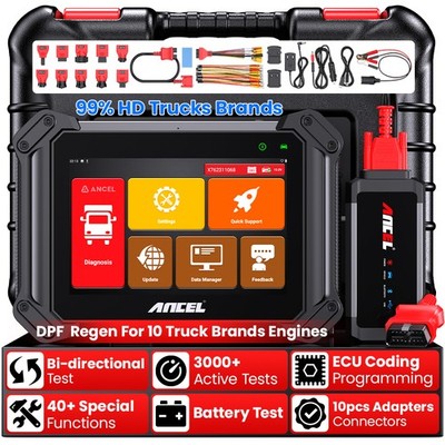 ANCEL V6 HD Heavy Duty Truck OBD2 Scanner Diesel Diagnostic Tool ECU Coding DPF