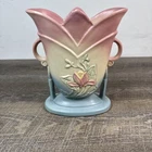 Vintage Hull Pottery Magnolia Double Handle Pink & Blue Vase #7-8 1/2"