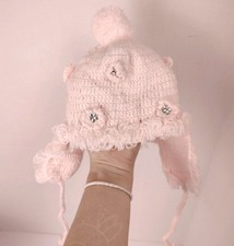 Handmade Crochet Pastel Beanie Winter Hat Toddler/ Small Child Tassels  Gems 1