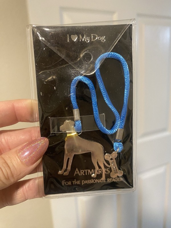 Metal Two Sided Dog Shape Bookmark Silver Blue Animal Theme