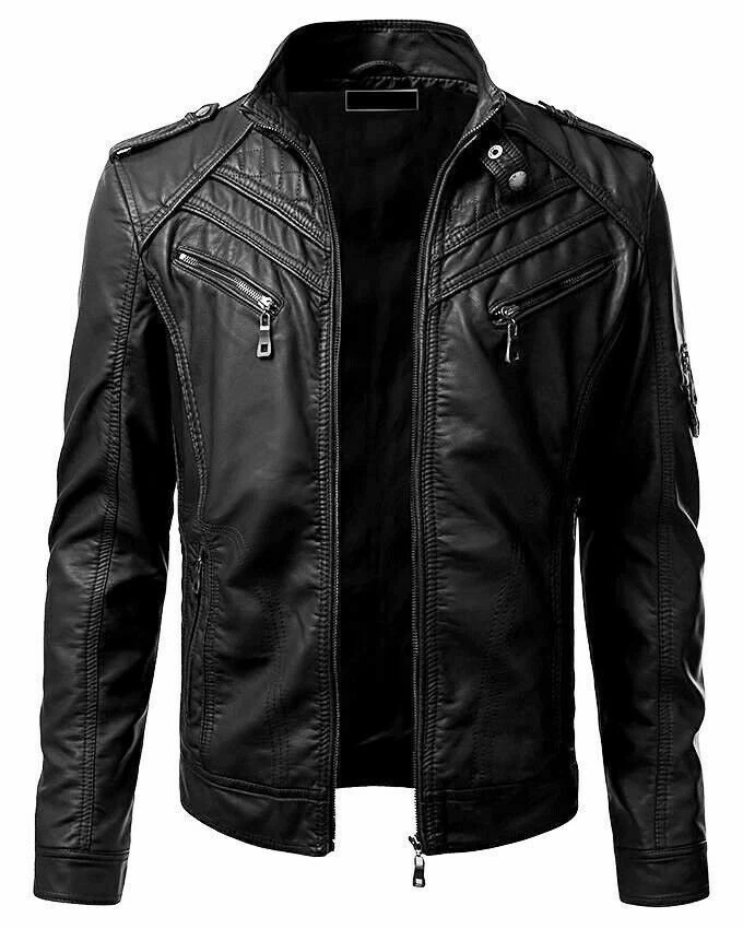 Men's Leather Jacket Lambskin Jacket SlimFit Biker Motorcycle Winter Jacket