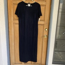 Vintage Talbots rayon USA Navy short sleeve sheath maxi Dress L $108