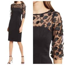 Eliza J Social 3D Lace Sleeve Scuba Dress 4 EUC