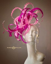 Kentucky Derby Oaks Fascinator Hat Hot Pink Fuchsia Feather Hat Royal Ascot Hat