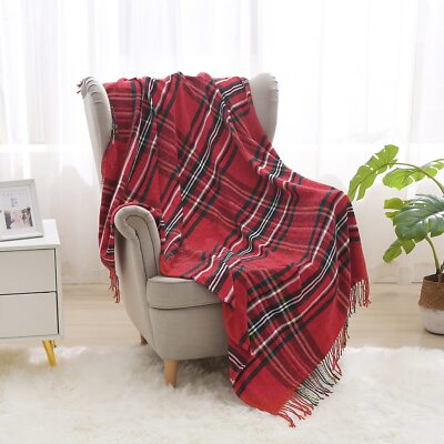Plaid Throw Blanket Red with Tassels 50 x 60 inches Tartan