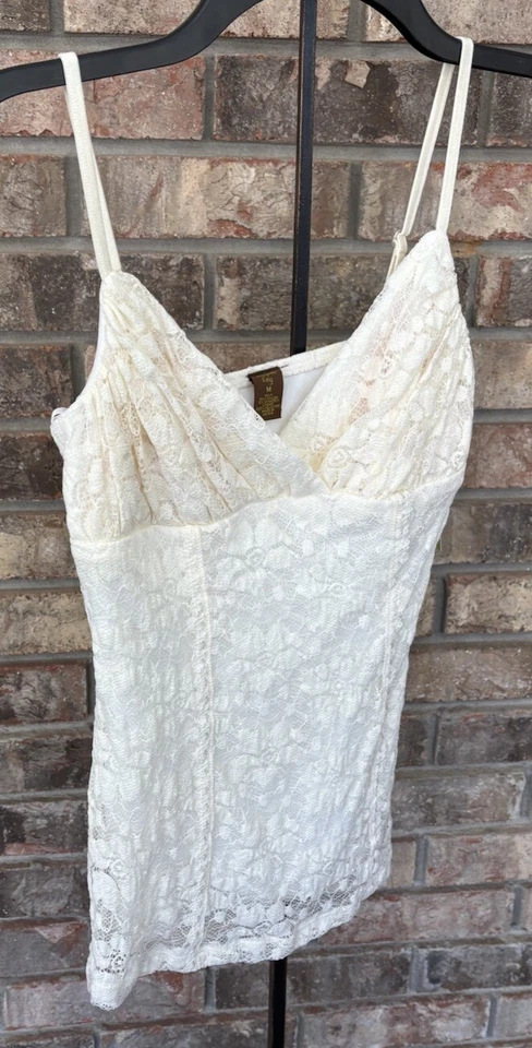 Camiseta sin mangas Copper Key Marfil Cami elástica encaje juniors mediana Cottagecore Fairycore Foto 4 de 4