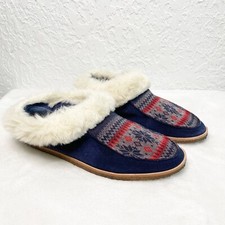 Splendid WOMENS Slippers House shoes Faux Fur Blue Fairisle knit SUEDE Size 9