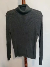 Jeanne Pierre women's size L turtleneck sweater gray color LS cable stitch EUC