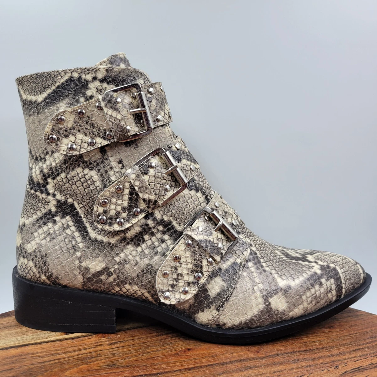 Steven Steve Madden Harmon Boots Women 9M Snakeskin Buckle Strap