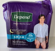 16 Depend Night Defense Adult Incontinence Underwear Men S/M Grey
