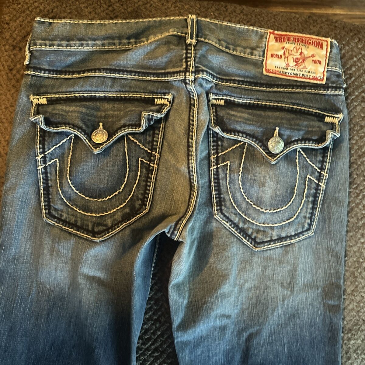VTG True Religion Jeans Denim Ricky Giant Big T Flap Made VTG True Religion Jeans Denim Ricky Giant Big T Flap Made