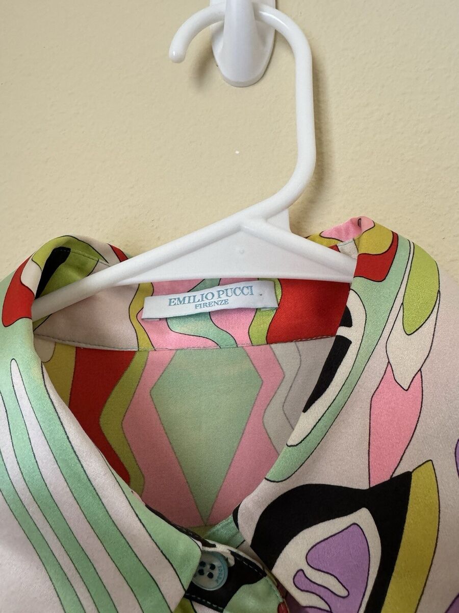 Emilio Pucci Button Up Top Blouse Shirt Multicolor Silk Vtg Emilio Pucci Button Up Top Blouse Shirt Multicolor Silk Vtg