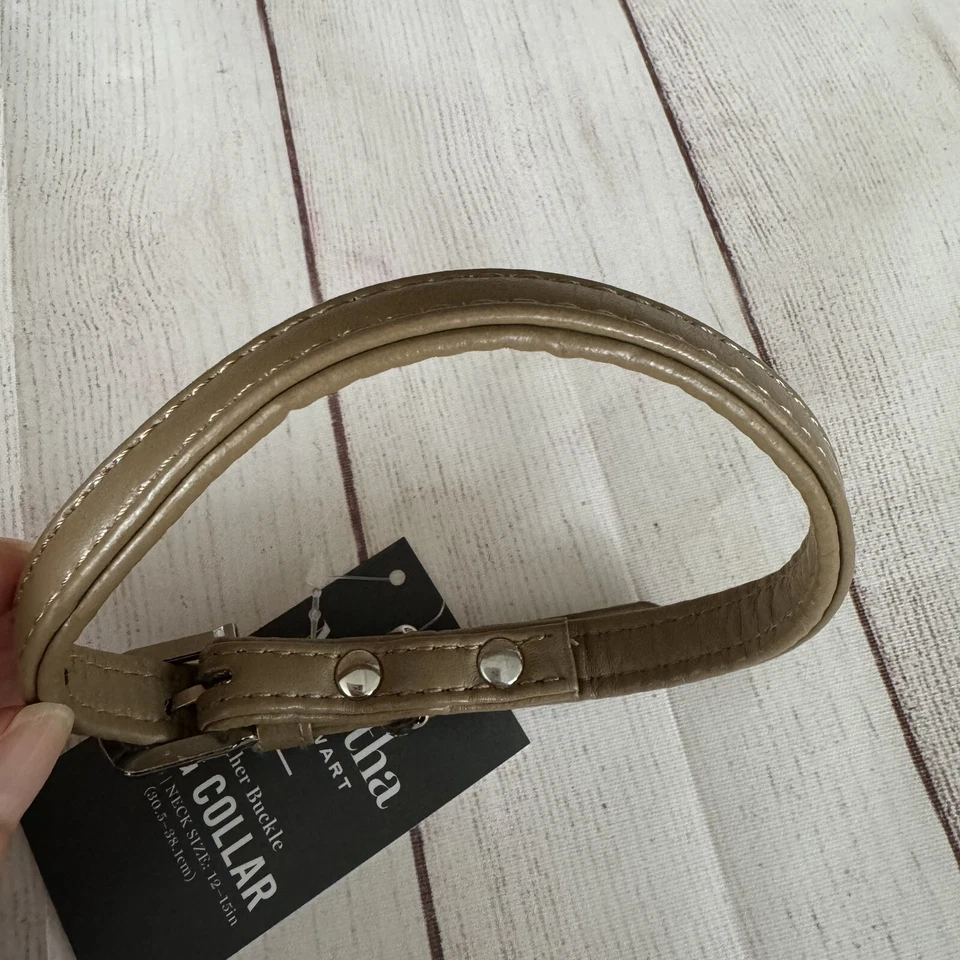Collar de perro Martha Stewart beige hebilla de cuero talla 14 cuello 12-15 pulgadas 30,5-38,1 cm Foto 4 de 4