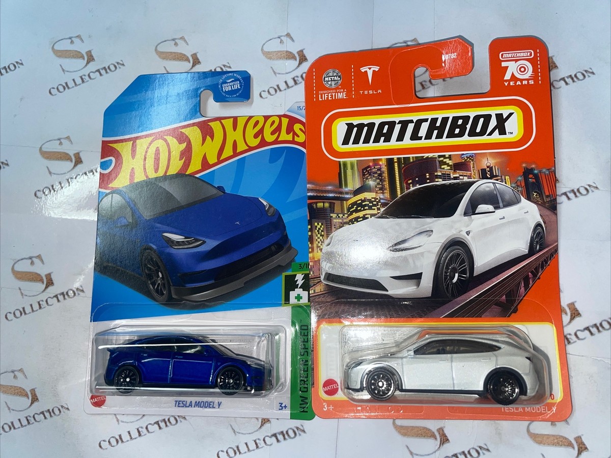 テスラ青色　TESLA MODEL Y　マッチボックス　ホットウィール　モデルY Hot Wheels Tesla Model Y Blue & Matchbox Tesla Model Y White 2 Pcs