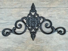 16" Cast Iron Metal Topper, Wall Plaque, Pediment, cabinet fixture, original new