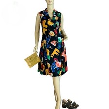 VINTAGE 1980'S MULTI-COLOR FLORAL PRINT LOUIS FERAUD DROPWAIST DRESS SIZE US 8