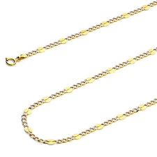 Wellingsale 14k Two Tone Gold Solid 3.2mm Stamp Figaro Pave Chain Necklace