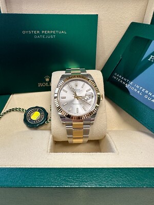 Rolex Datejust 41 NEW 2022 Silver Index Dial Two Tone Yellow Gold Fluted Oyster
