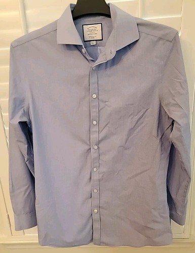 Charles Tyrwhitt 16.5 34 Super Slit Fit Long Sleeve Blue Non-iron Dress Shirt