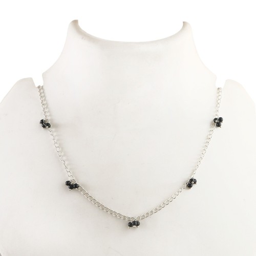 925 Sterling Silver Gemstone Jewelry Natural Black Onyx Beaded Chain Necklace - Picture 5 of 6