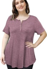 Women Summer Short Sleeve Blouse Solid T Shirt Casual Loose Tunic Tops Plus Size