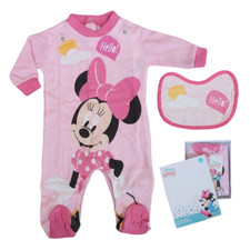 TUTINA LUNGA CON PIEDINI + BAVETTO MINNIE DISNEY 100% CO 0/6 MESI - MIN1729/1