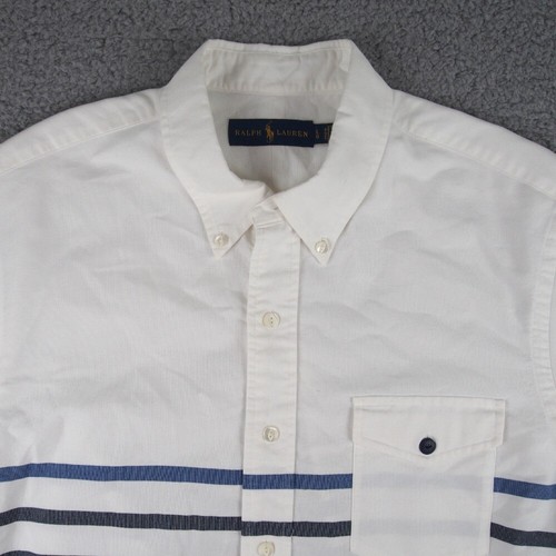 Camicia Ralph Lauren uomo taglia grande bianca con bottoni tasca frontale a righe - Foto 3 di 10