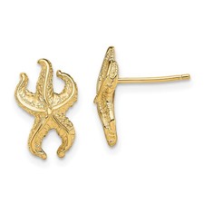 14K Yellow Gold Fancy Starfish Shape Stud Earrings L 13.6mm, W 8.7mm