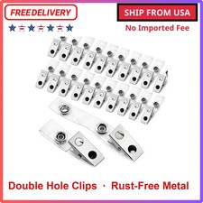 30pc Metal Badge Clips With Clear PVC Straps Double Holes ID Card Holder Name