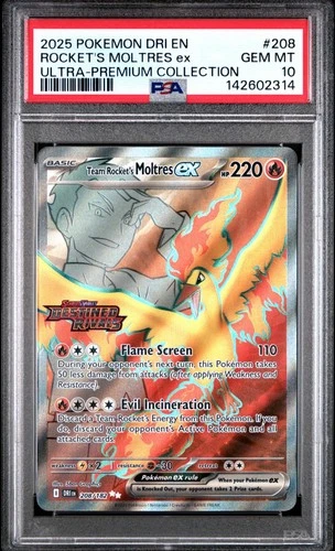 2025 Pokemon Destined Rivals #208 Team Rocket’s Moltres Ex UPC STAMPED PSA 10