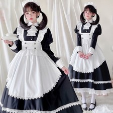 New Japanese Anime Women Cosplay Costume Maid Apron Dress Long Coffee Shop Dress