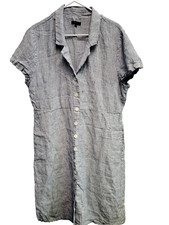 Quince 100% European Linen Button Front Midi Dress Size XL blue/white