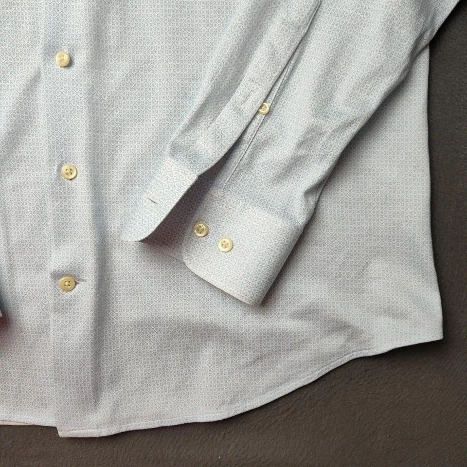 Camisa Peter Millar Para Hombre Grande Azul Claro Manga Larga Con Botones Micro Estampado Foto 4 de 4