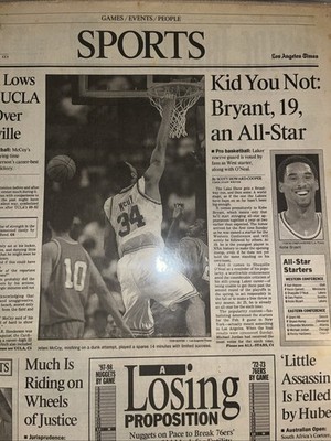 MONDAY, JANUARY 26, 1998 L.A. TIMES NEWSPAPER KOBE  KID YOU NOT: NBA ALL-STAR!