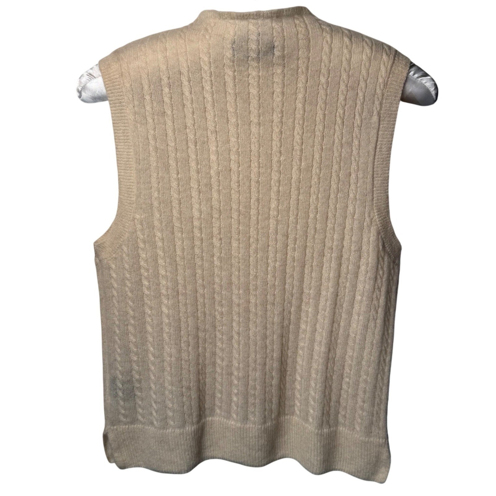 House of Harlow 1960 100percent Cashmere Sleeveless Vest Beige L Semi Sheer Luxury image 2